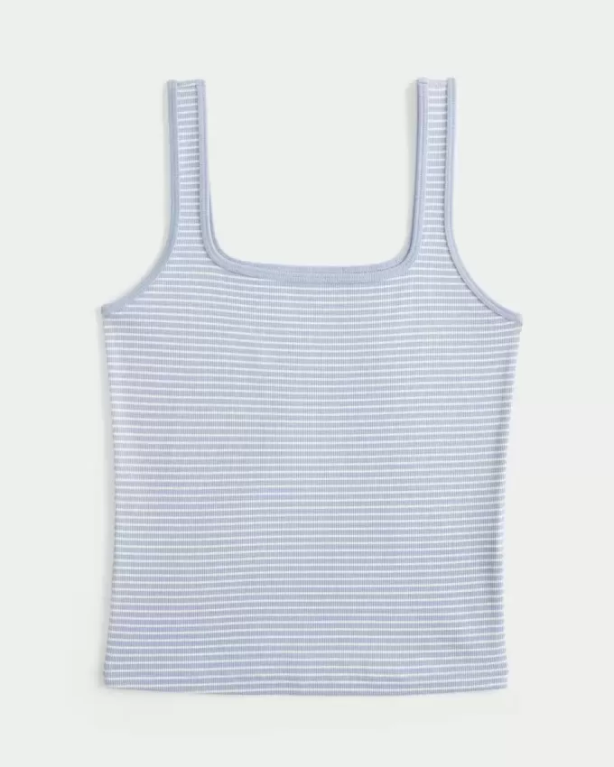 Ribbstickad sömlös tyg tank med fyrkantig hals Ribbstickad sömlös tyg tank med fyrkantig hals