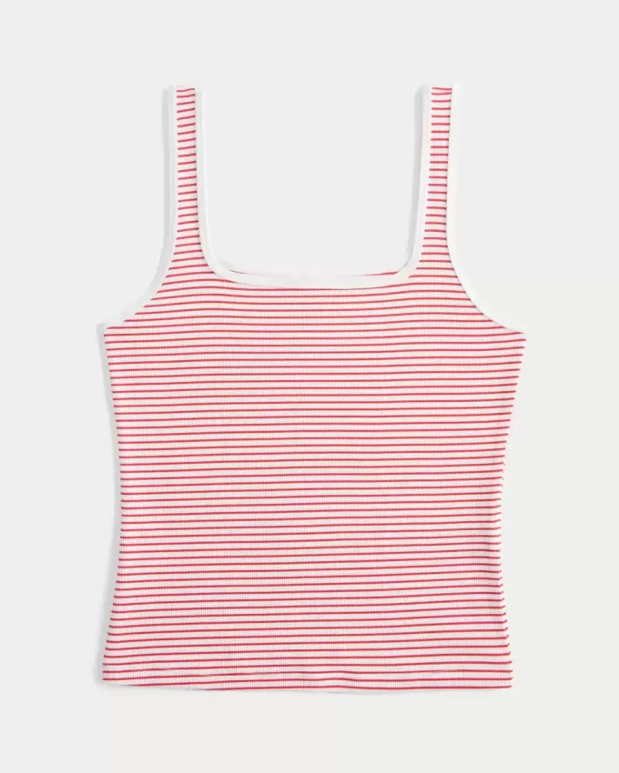 Ribbstickad sömlös tyg tank med fyrkantig hals Ribbstickad sömlös tyg tank med fyrkantig hals