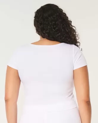 Ribbstickad t-shirt med fyrkantig hals