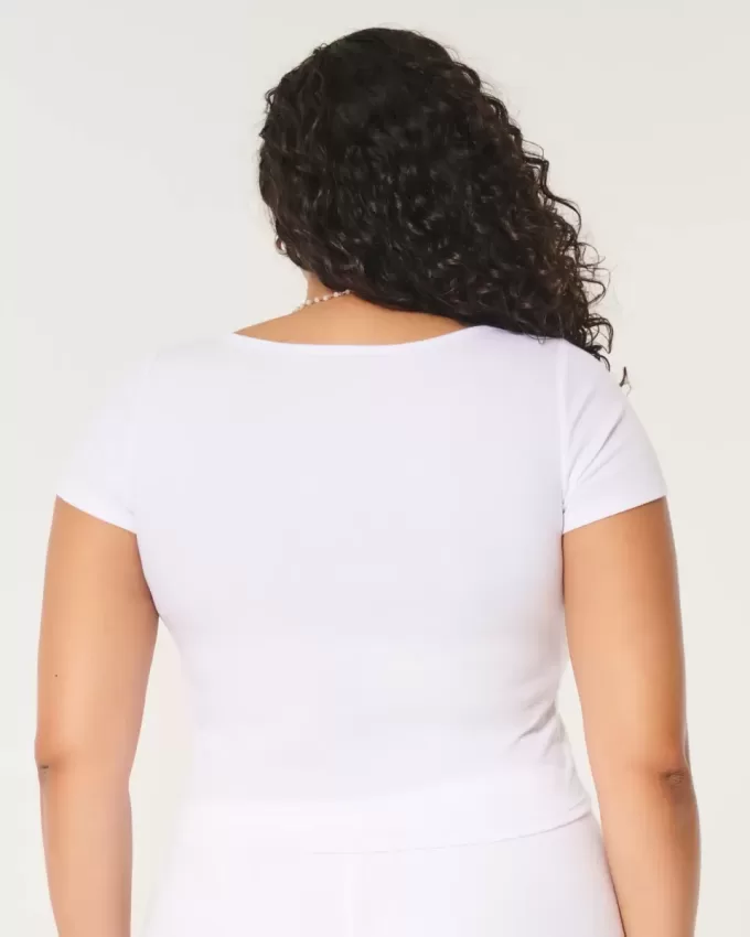 Ribbstickad t-shirt med fyrkantig hals