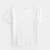 Ribbstickad t-shirt med fyrkantig hals