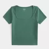 Ribbstickad t-shirt med fyrkantig hals