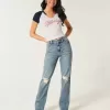 Rippade Medium Wash High-Rise Straight Jeans