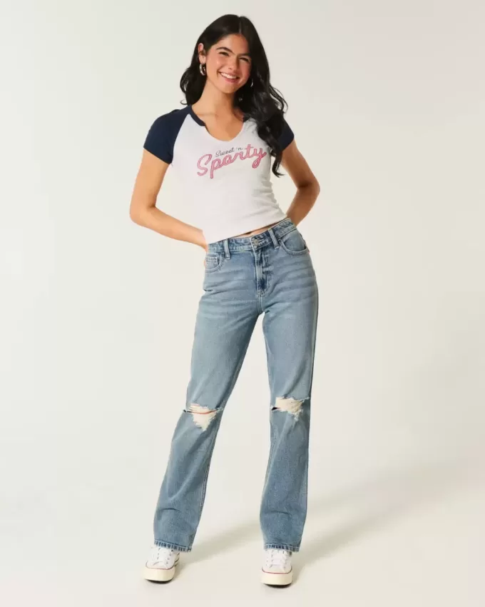 Rippade Medium Wash High-Rise Straight Jeans