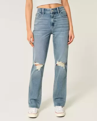 Rippade Medium Wash High-Rise Straight Jeans