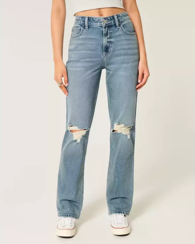 Rippade Medium Wash High-Rise Straight Jeans
