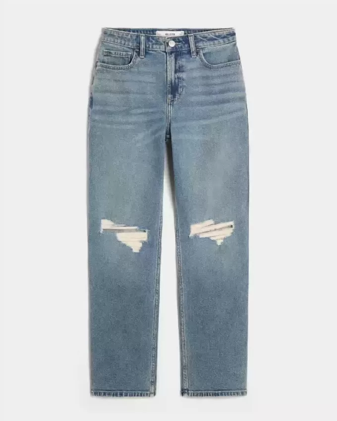 Rippade Medium Wash High-Rise Straight Jeans