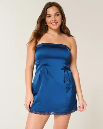 Satin axelbandslös rosett Bodycon Klänning