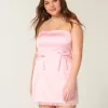 Satin axelbandslös rosett Bodycon Klänning Satin axelbandslös rosett Bodycon Klänning