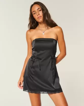Satin axelbandslös rosett Bodycon Klänning
