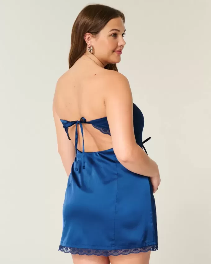 Satin axelbandslös rosett Bodycon Klänning Satin axelbandslös rosett Bodycon Klänning