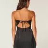 Satin axelbandslös rosett Bodycon Klänning Satin axelbandslös rosett Bodycon Klänning
