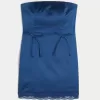 Satin axelbandslös rosett Bodycon Klänning Satin axelbandslös rosett Bodycon Klänning