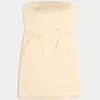 Satin axelbandslös rosett Bodycon Klänning Satin axelbandslös rosett Bodycon Klänning