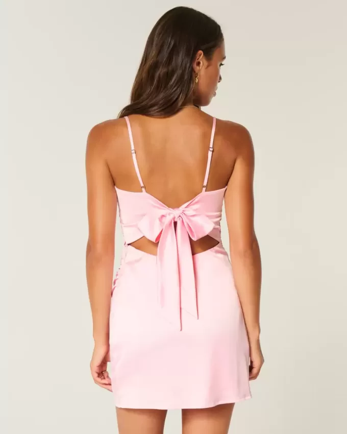 Satin Back Bow Bodycon Klänning Satin Back Bow Bodycon Klänning