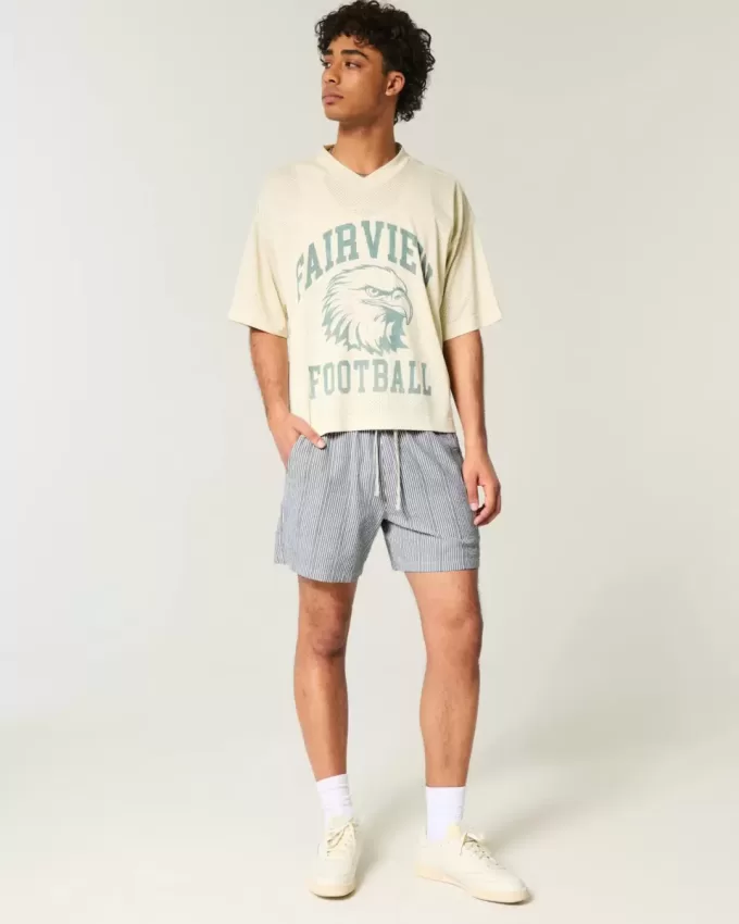 Seersucker Pull-On Shorts på mitten av låret