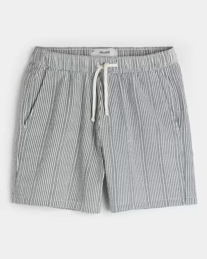 Seersucker Pull-On Shorts på mitten av låret