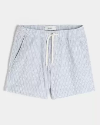 Seersucker-shorts i linneblandning på mitten av låret