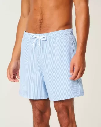 Seersucker volley badshorts på mitten av låret