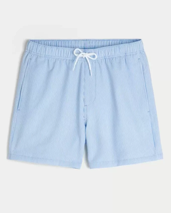 Seersucker volley badshorts på mitten av låret Seersucker volley badshorts på mitten av låret