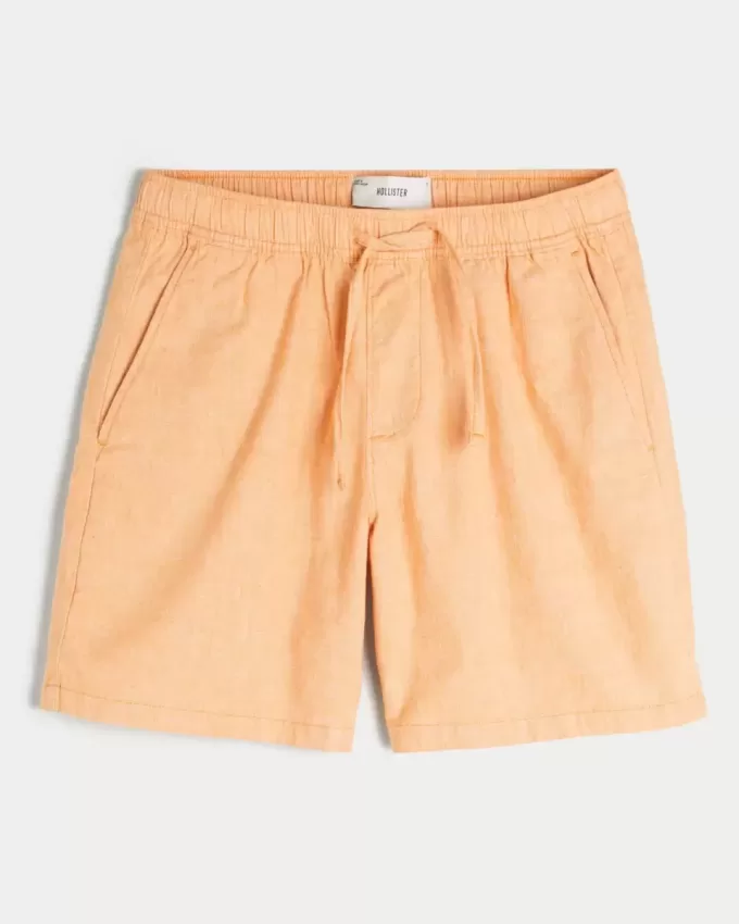 Shorts med linneblandning över knäet