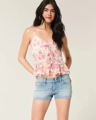 Shorts-shorts i denim med dubb i medeltvätt med låg höjd