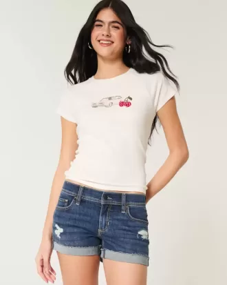 Shorts-shorts i denim med låg höjd med rippad mörk tvätt