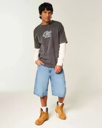 Skull Graphic Super Baggy jeansshorts