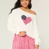 Slouchy off-the-shoulder flagga hjärta grafisk tröja Slouchy off-the-shoulder flagga hjärta grafisk tröja