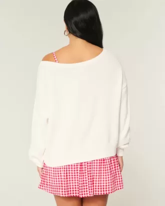 Slouchy off-the-shoulder flagga hjärta grafisk tröja