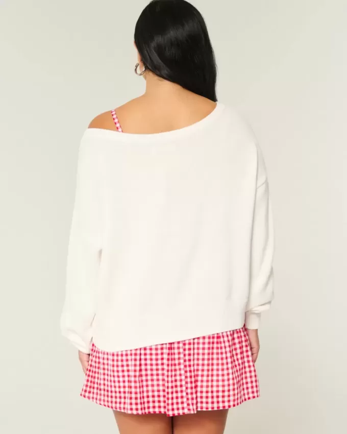Slouchy off-the-shoulder flagga hjärta grafisk tröja Slouchy off-the-shoulder flagga hjärta grafisk tröja