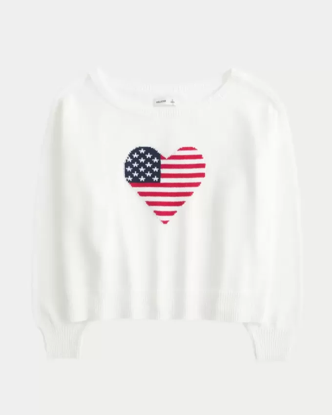 Slouchy off-the-shoulder flagga hjärta grafisk tröja Slouchy off-the-shoulder flagga hjärta grafisk tröja