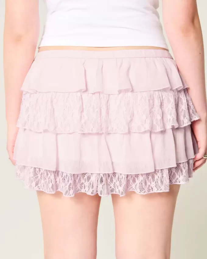 Spets-Chiffong Tiered Mini Skort