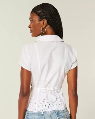 Stretch Poplin Broderad Kortärmad Skjorta