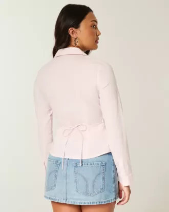 Stretch-tröja i poplin med knapp