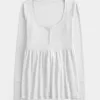 Tie-Back Henley Babydoll Top Tie-Back Henley Babydoll Top