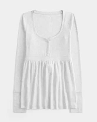 Tie-Back Henley Babydoll Top Tie-Back Henley Babydoll Top