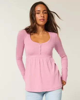 Tie-Back Henley Babydoll Top Tie-Back Henley Babydoll Top
