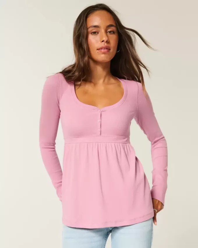 Tie-Back Henley Babydoll Top Tie-Back Henley Babydoll Top