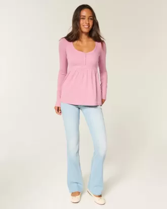 Tie-Back Henley Babydoll Top Tie-Back Henley Babydoll Top
