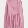 Tie-Back Henley Babydoll Top Tie-Back Henley Babydoll Top