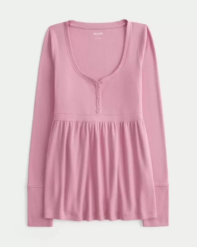 Tie-Back Henley Babydoll Top Tie-Back Henley Babydoll Top