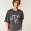 Tungvikt Baggy Crop Detroit Grafisk fotboll T-shirt Tungvikt Baggy Crop Detroit Grafisk fotboll T-shirt