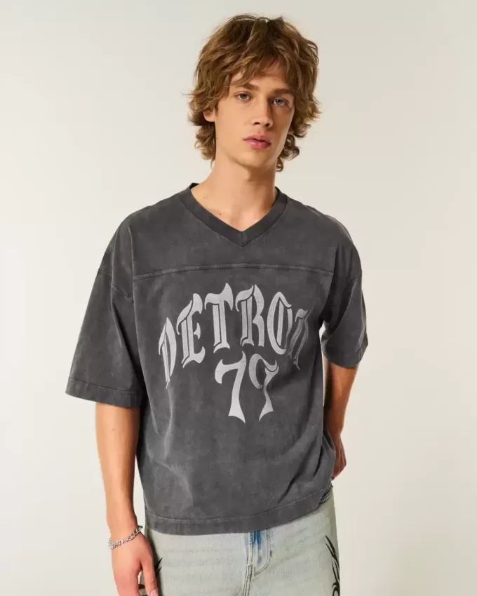 Tungvikt Baggy Crop Detroit Grafisk fotboll T-shirt Tungvikt Baggy Crop Detroit Grafisk fotboll T-shirt