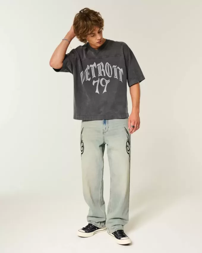 Tungvikt Baggy Crop Detroit Grafisk fotboll T-shirt Tungvikt Baggy Crop Detroit Grafisk fotboll T-shirt