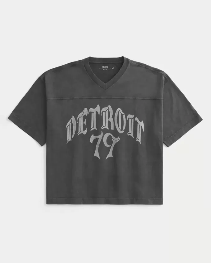Tungvikt Baggy Crop Detroit Grafisk fotboll T-shirt Tungvikt Baggy Crop Detroit Grafisk fotboll T-shirt