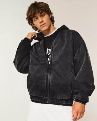 Tvättad svart denim skaterjacka