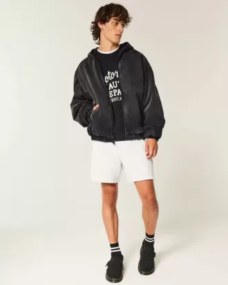 Tvättad svart denim skaterjacka