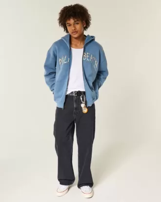 Tvättade svarta Baggy Bootcut-jeans