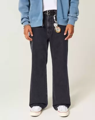 Tvättade svarta Baggy Bootcut-jeans